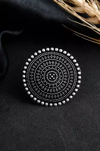 Designer oxidised brass ring with black polish