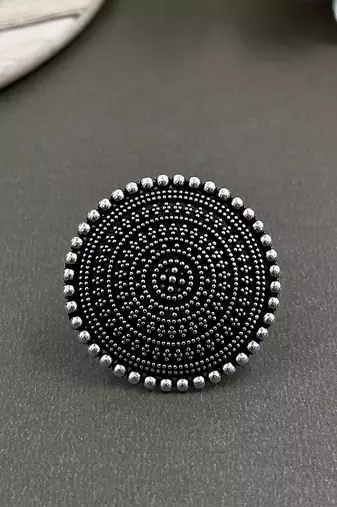 Designer oxidised brass ring with black polish