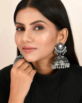 Big mirror oxidised jhumka earrings 1