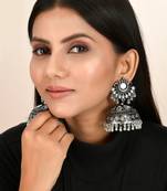 Big mirror oxidised jhumka earrings