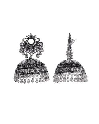 Big mirror oxidised jhumka earrings 3