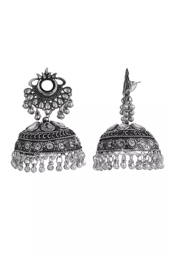 Big mirror oxidised jhumka earrings