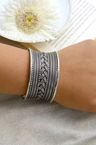 Oxidised silver cuff bangle kada bracelet