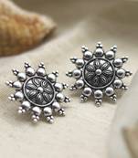 Round silver oxidized stud earrings
