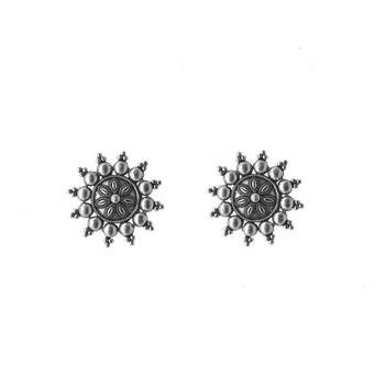 Round silver oxidized stud earrings 3