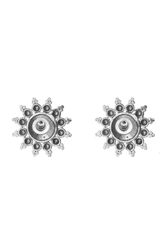 Round silver oxidized stud earrings