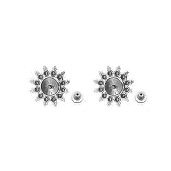 Round silver oxidized stud earrings 5
