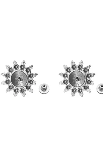 Round silver oxidized stud earrings