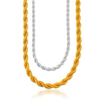 Memoir brass gold and silver plated rope design chain combo for men women 2