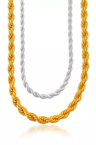 Memoir brass gold and silver plated rope design chain combo for men women