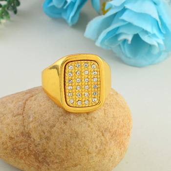 Memoir brass gold imitation diamond heavy men engagement wedding finger ring 1