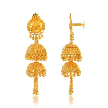 Memoir brass gold square tassled jhumki women traditional 2