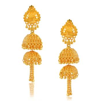 Memoir brass gold square tassled jhumki women traditional 3