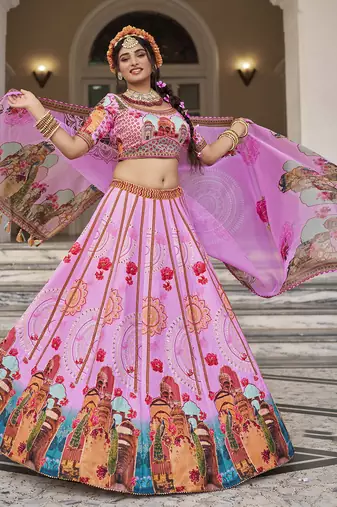 Designer Pink Lehenga Choli with Cut-Dana and Kasab Work