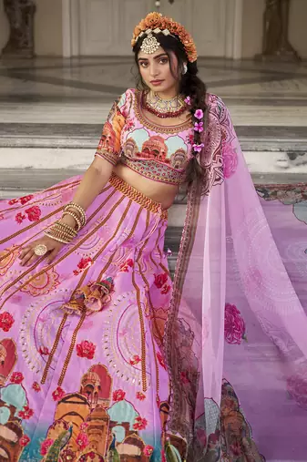 Designer Pink Lehenga Choli with Cut-Dana and Kasab Work
