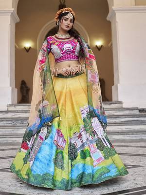 Elegant Yellow Lehenga Choli with Sequins and Organza Dupatta 1