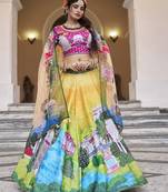 Elegant Yellow Lehenga Choli with Sequins and Organza Dupatta