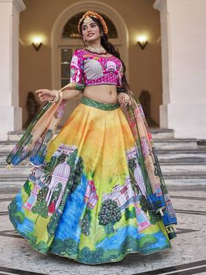 Elegant Yellow Lehenga Choli with Sequins and Organza Dupatta 2