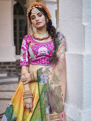 Elegant Yellow Lehenga Choli with Sequins and Organza Dupatta 4