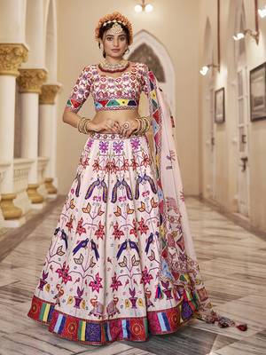 Stunning Kasab Worked Off-White Art Silk Lehenga Choli 1