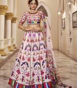 Stunning Kasab Worked Off-White Art Silk Lehenga Choli