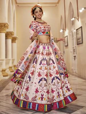 Stunning Kasab Worked Off-White Art Silk Lehenga Choli 2