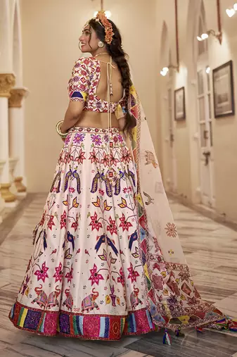 Stunning Kasab Worked Off-White Art Silk Lehenga Choli
