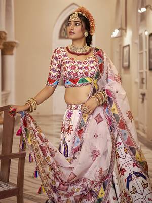 Stunning Kasab Worked Off-White Art Silk Lehenga Choli 4