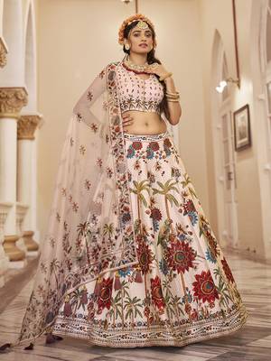 Exquisite Off-White Art Silk Floral Lehenga Choli Set 1