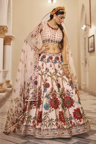 Exquisite Off-White Art Silk Floral Lehenga Choli Set