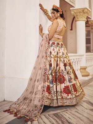 Exquisite Off-White Art Silk Floral Lehenga Choli Set 3