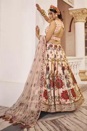 Exquisite Off-White Art Silk Floral Lehenga Choli Set
