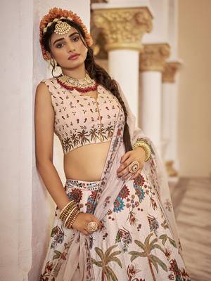 Exquisite Off-White Art Silk Floral Lehenga Choli Set 4