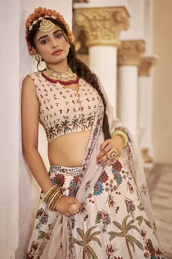 Exquisite Off-White Art Silk Floral Lehenga Choli Set