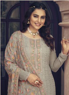 Beige chinon embroidered salwar suit 3