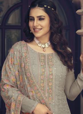 Beige chinon embroidered salwar suit 4