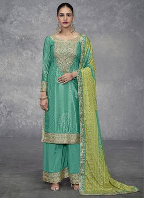 Turquoise chinon digital print Palazzo suit 1