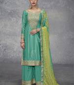 Turquoise chinon digital print Palazzo suit