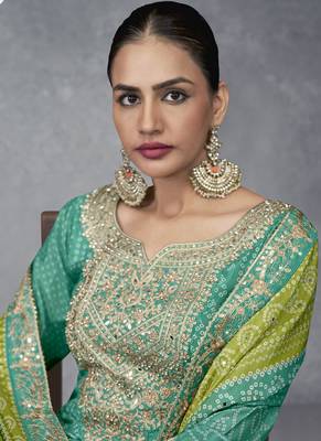 Turquoise chinon digital print Palazzo suit 2
