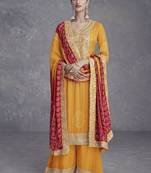 Yellow chinon digital print Palazzo suit