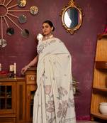 Beige pista mul cotton woven saree