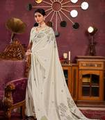 Beige Pista green mul cotton woven saree