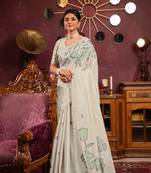 Beige Sea green mul cotton woven saree
