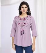  mauve pure viscose floral embroidered a-line top