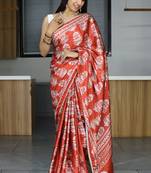 Maroon printed satin  pearl lace saree unstitched blouse