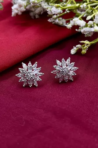 American diamond floral design cz studs , studs earrings , indian earrings , pakistani earrings , studs