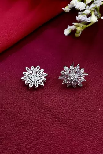 American diamond floral design cz studs , studs earrings , indian earrings , pakistani earrings , studs
