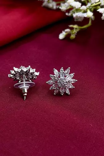 American diamond floral design cz studs , studs earrings , indian earrings , pakistani earrings , studs