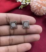 Princess cut ad stud earrings for women with pushback clasp