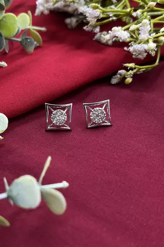 Princess cut ad stud earrings for women with pushback clasp